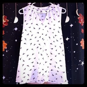 Maurice Black&White Bird Blouse Tank Choker Button